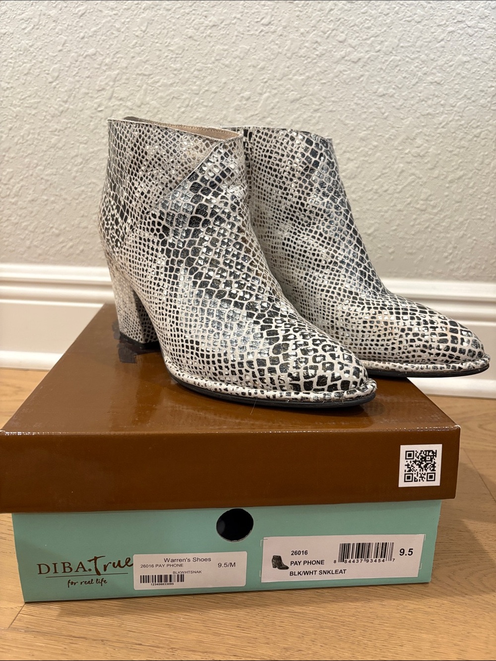 Diba True Black & White Snake-Print Ankle Boots